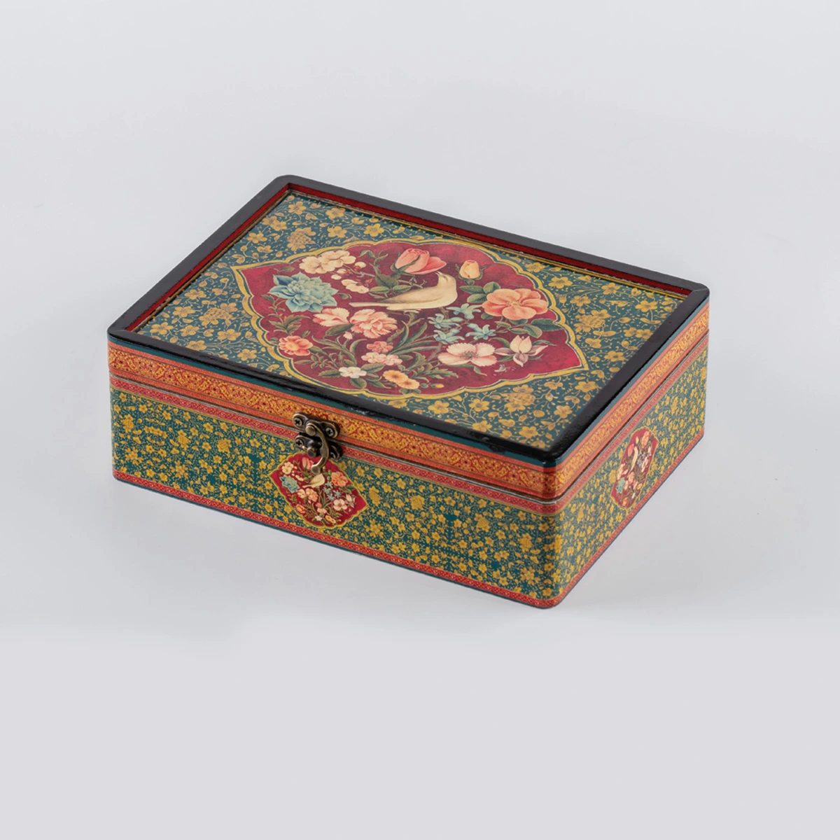 جعبه کادویی دکوپاژ گل و مرغ آنتیک